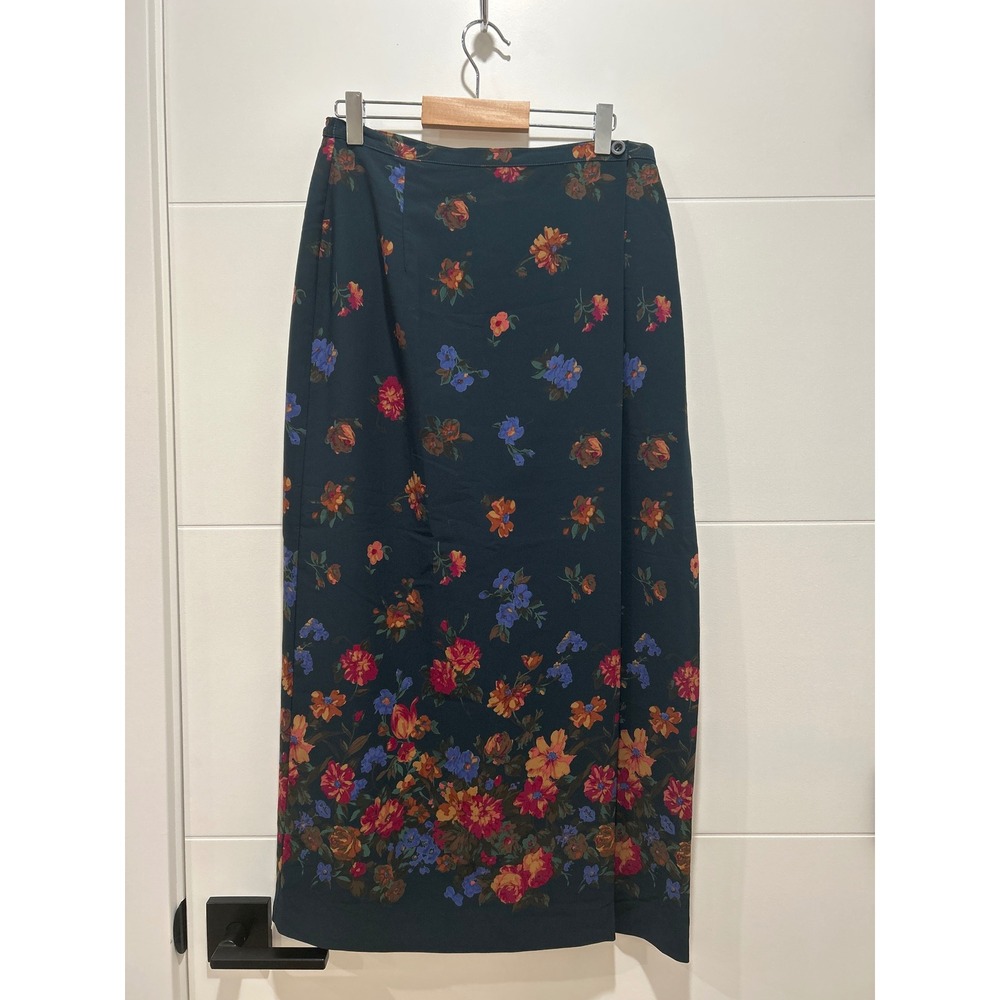 Karen Scott Floral Maxi Skirt Forest Green Orange Blue Wrap Style Size M